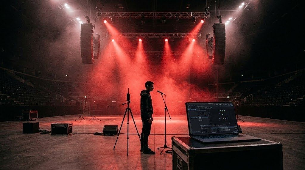 System technician measuring an arena with Pi System Align