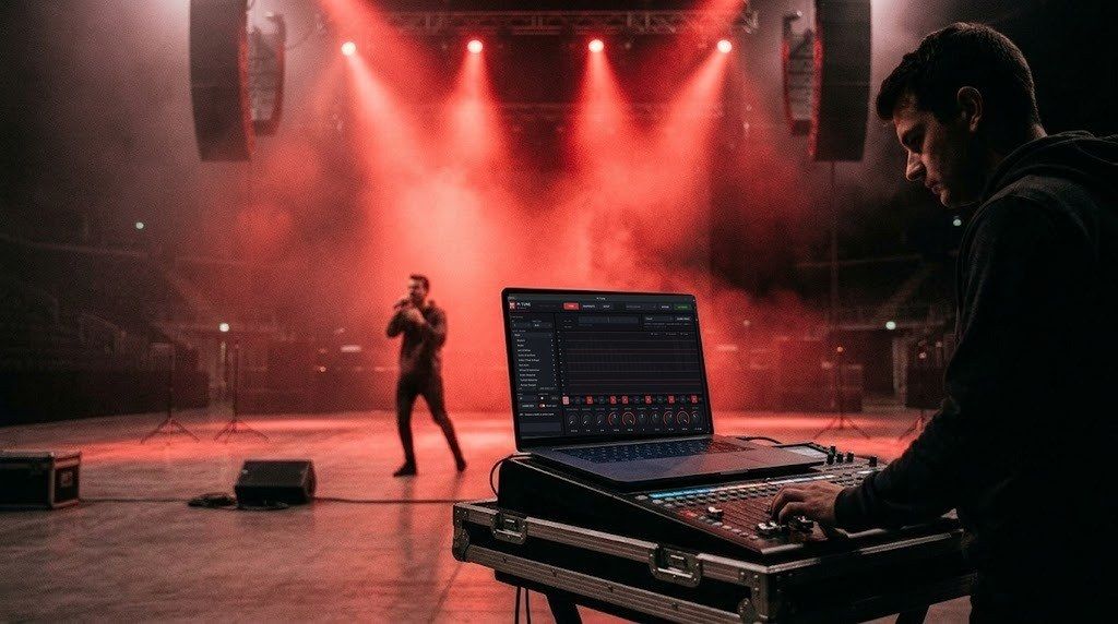 Monitor engineer side-stage with Pi Tune on the laptop